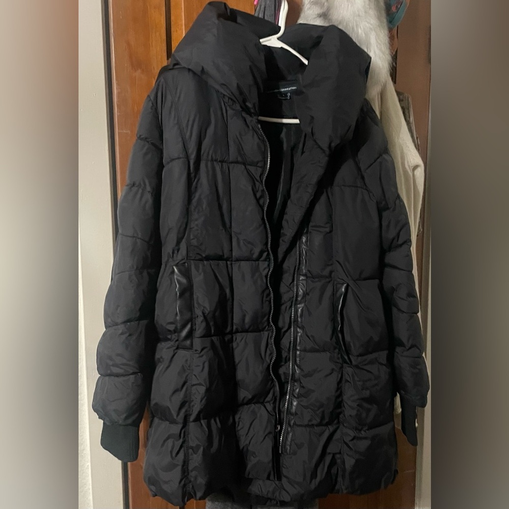 French Connection Black Mid length Women's Puffer Coat with Hood - Picture 5 of 14